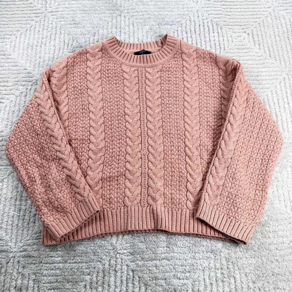 Tahari Cable Knit Sweater Women's XS Pink Popcorn Stitch Cozy Balletcore Chunky